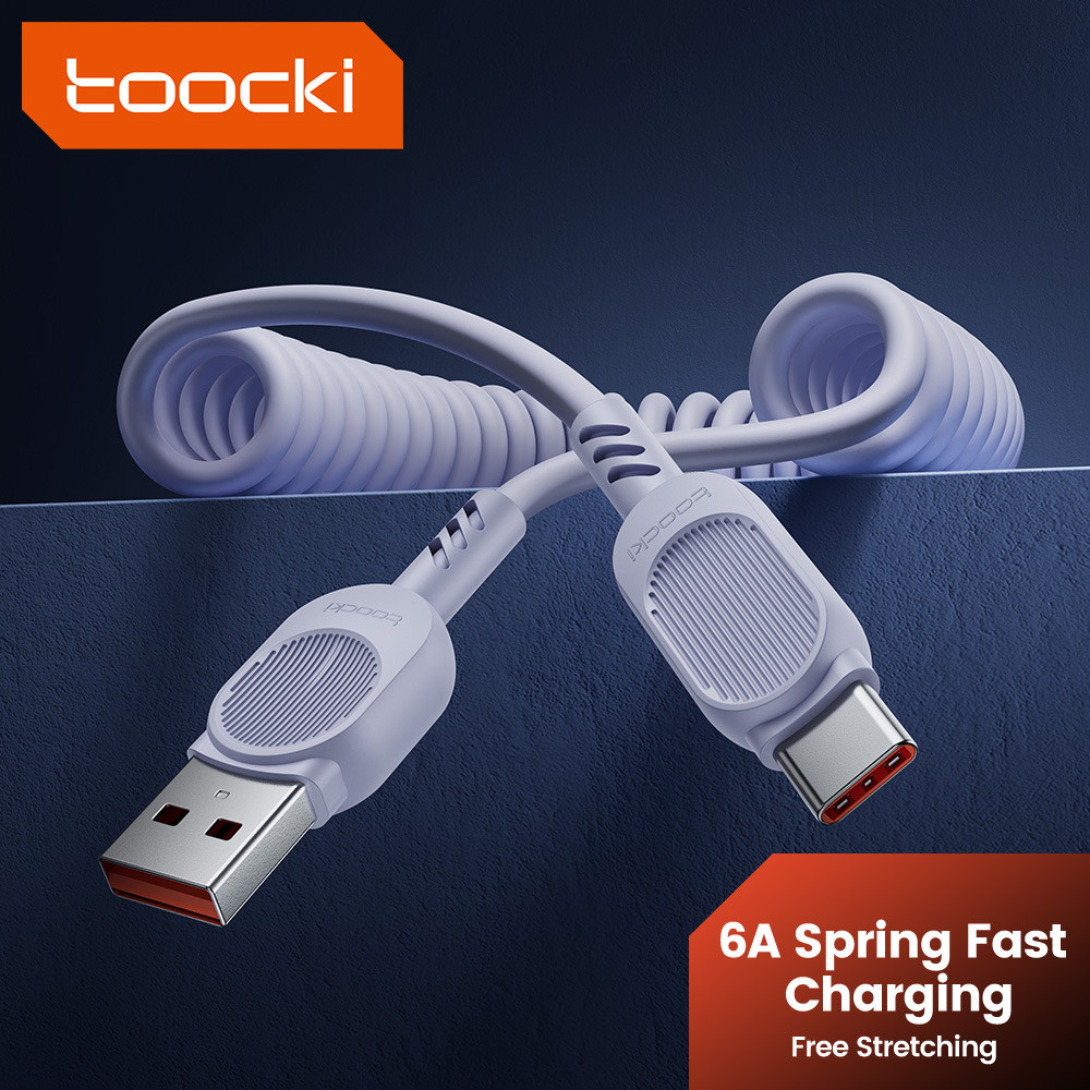 Cabo de Carregamento Rápido Toocki Car Spring Cable 66WA-C é compatível com cabos de carregamento Samsung e Huawei 423I.