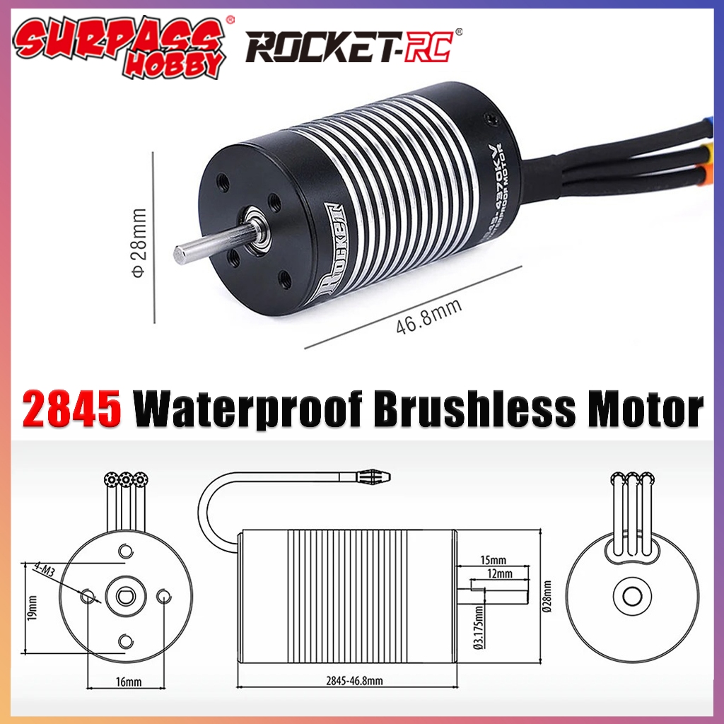 SURPASS Foguete 2845 À Prova D'água Sem Escova 3100KV/3800KV/4370KV/5000KV/5900KV Motor Para Carro 1/12 1/14 RC Wltoys 1