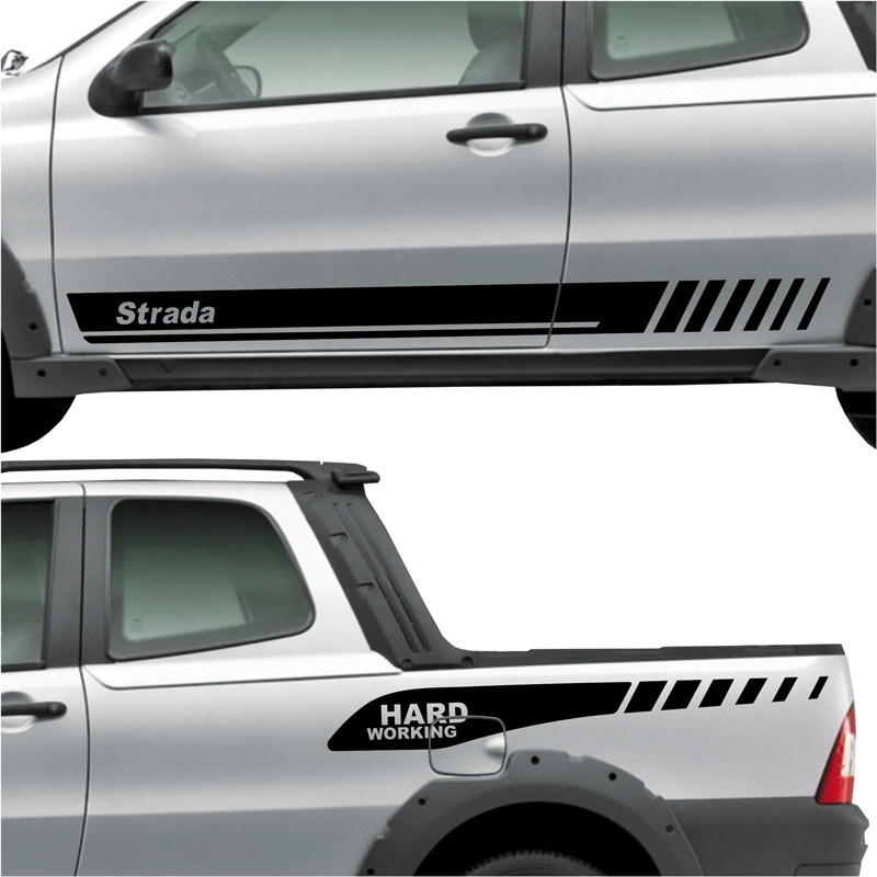 Kit Faixa Adesivo Hard Working Fiat Strada Dupla- Preto 13