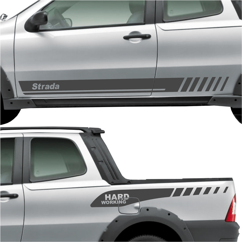 Adesivos Para Fiat Strada Hard Working Cabine Dupla Cor Grafite
