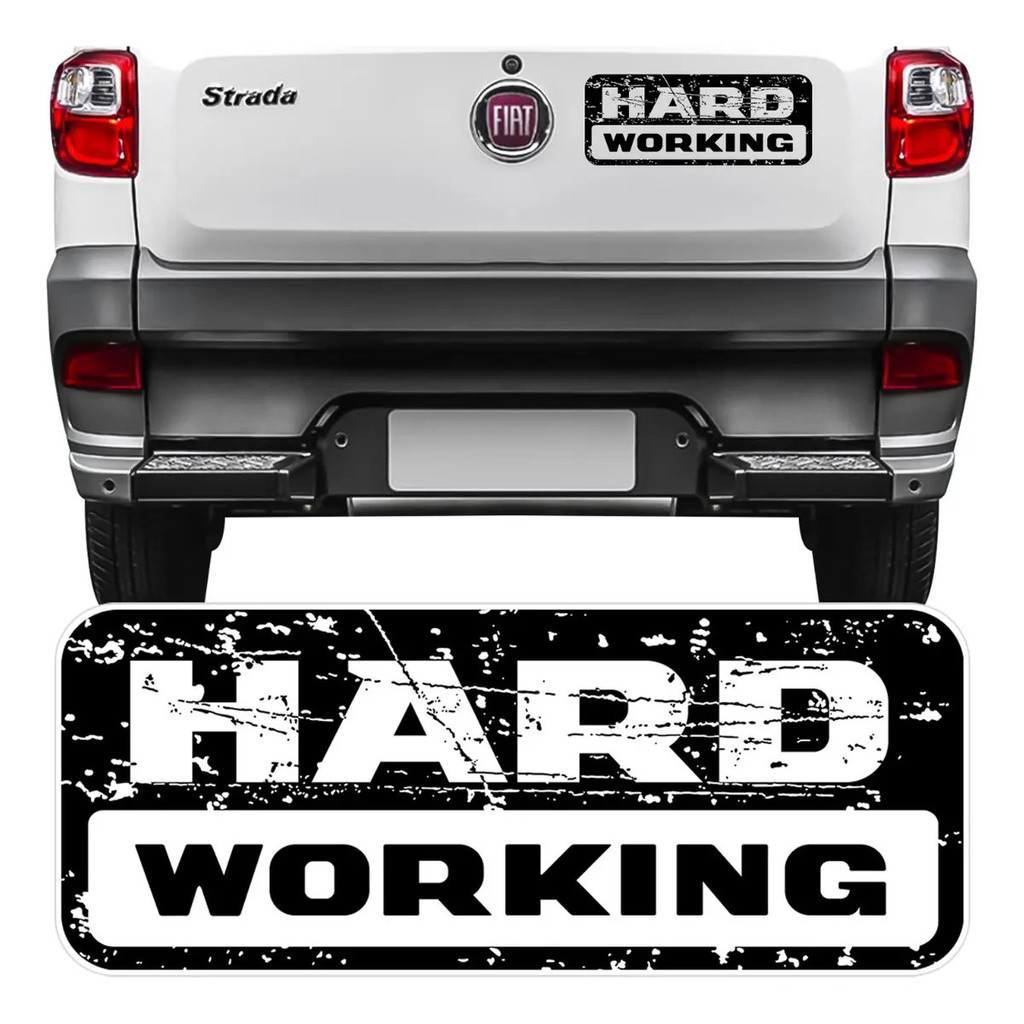 Adesivo Hard Working Tampa Traseira Fiat Strada 18 19 Preto