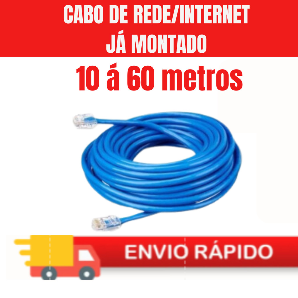 Cabo De Rede Azul Internet   Patch Cord Pc Notebook Roteador Smart Tv Xbox Ps3 Ps4 TESTADO E MONTADO