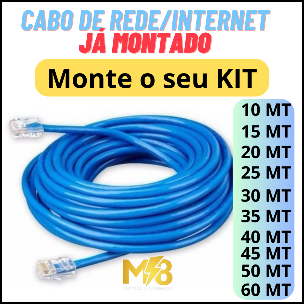 Cabo De Rede Azul Internet   Patch Cord Pc Notebook Roteador Smart Tv Xbox Ps3 Ps4 TESTADO E MONTADO