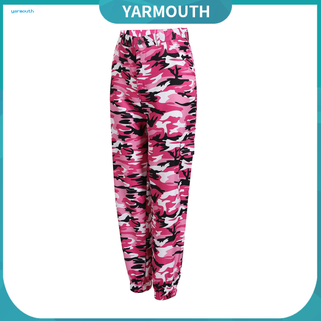 Lightweight Women Bottoms Harem Pants Women’s Camouflage with Zipper Button Fly Sporty Loose Fit Trousers Pockets –