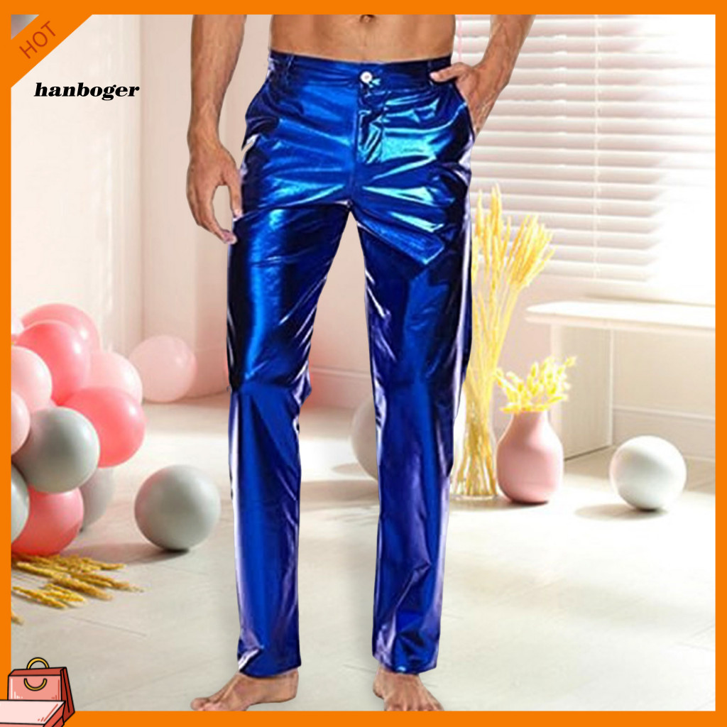Lightweight Men Casual Trousers Reinforced Pocket Stitching Pants Men's Mid-rise Shiny with Button Zipper Fly Pockets So