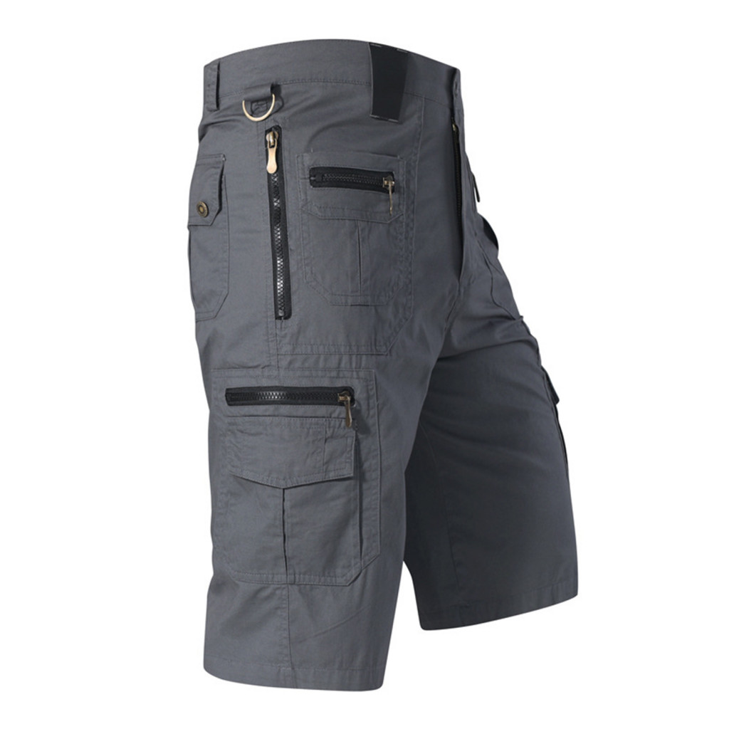 Multi-pocket Design Pants Men Cropped Cotton Men's Cargo Mid-rise Straight Leg Shorts with Button Zipper Fly Lightweight