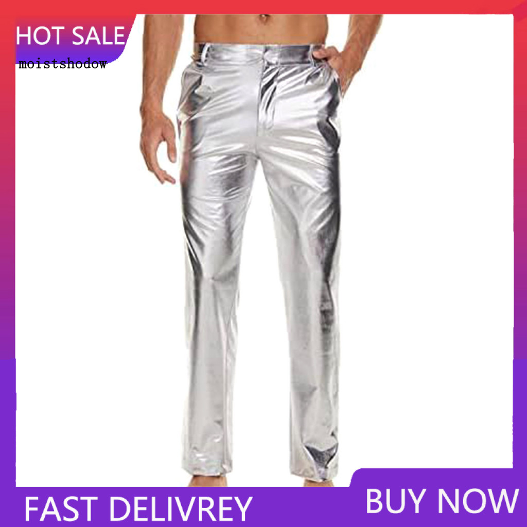 Lightweight Breathable Men Pants Bamboo Fiber Men's Mid-rise Shiny Casual with Button Zipper Fly Reinforced Pockets Soli