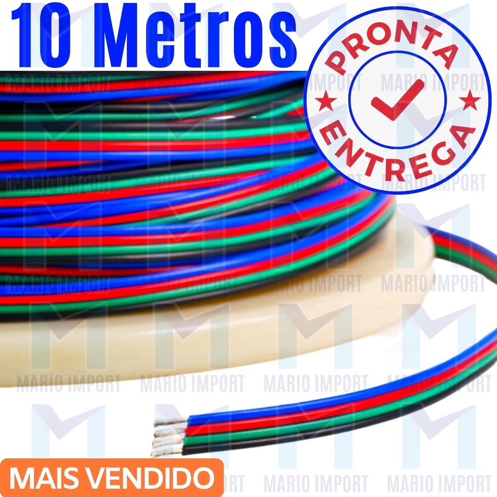 10 Metros de Fio Cabo Flat Para Fita Led RGB 5050 4 Vias
