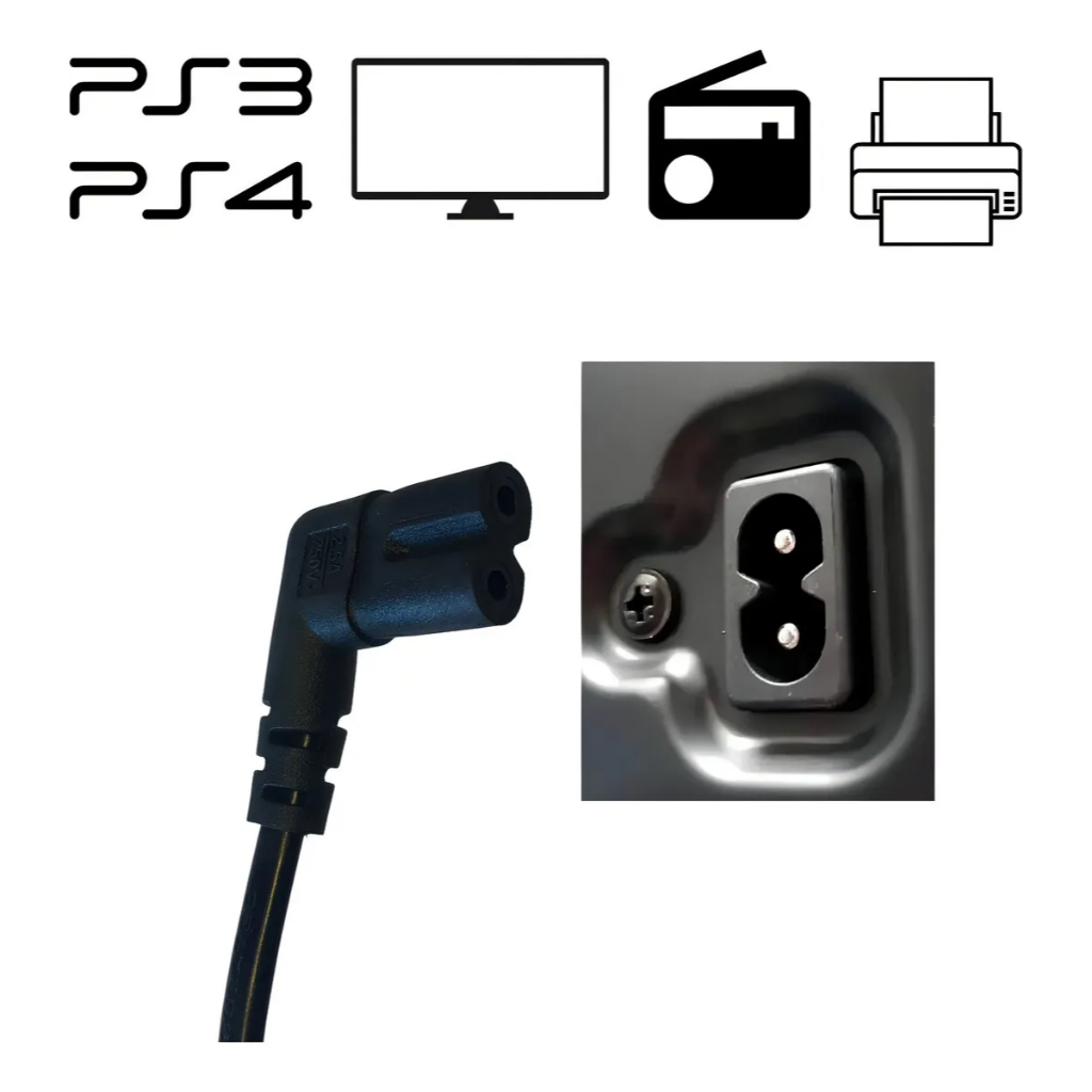 Cabo De Força Bipolar 90° Para TV Samsung LG TCL PS4 X-Cell XC-CF-12