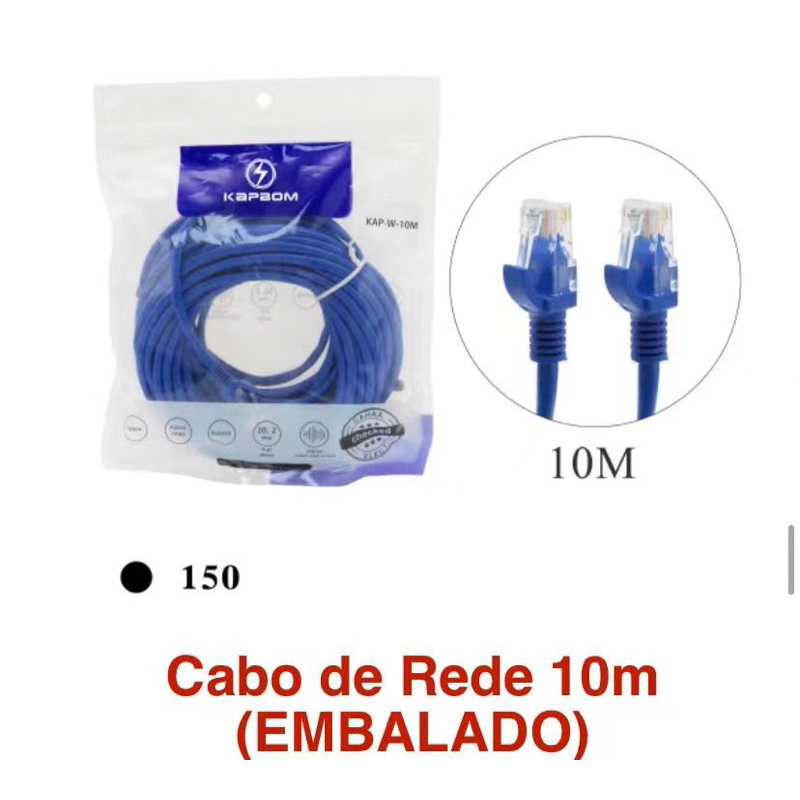 Cabo de Rede 10 Metros RJ45 CAT5e Internet Rápida Roteador PC Gamer