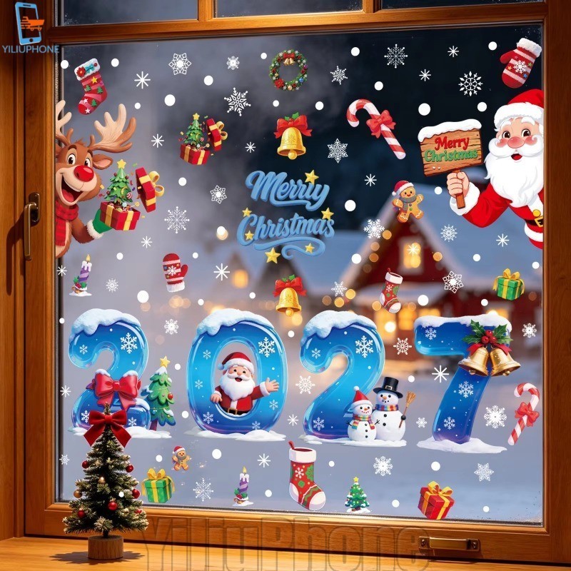 [Bless] 3-1Set 2027 Adesivo De Janela De Natal-Enfeite Estático De PVC-Decoração De Feliz Suprimentos De Ano Novo-Decalq