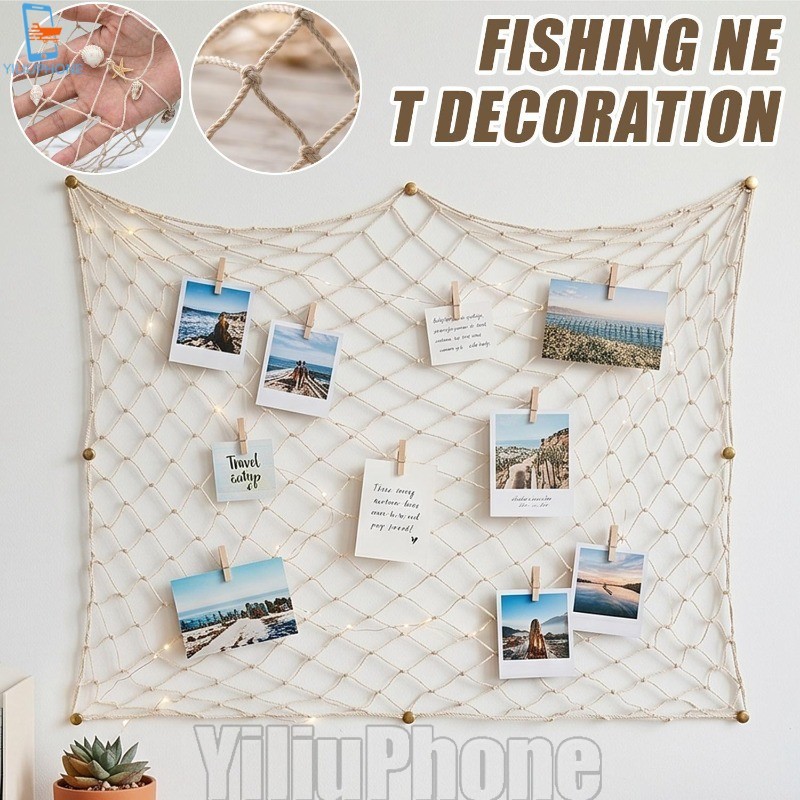 [Bless] 2-1Set Rede De Pesca Montada Na Parede-Suprimentos Temáticos De Praia-Estilo Boho-Para Exibição De Fotos-Peixes