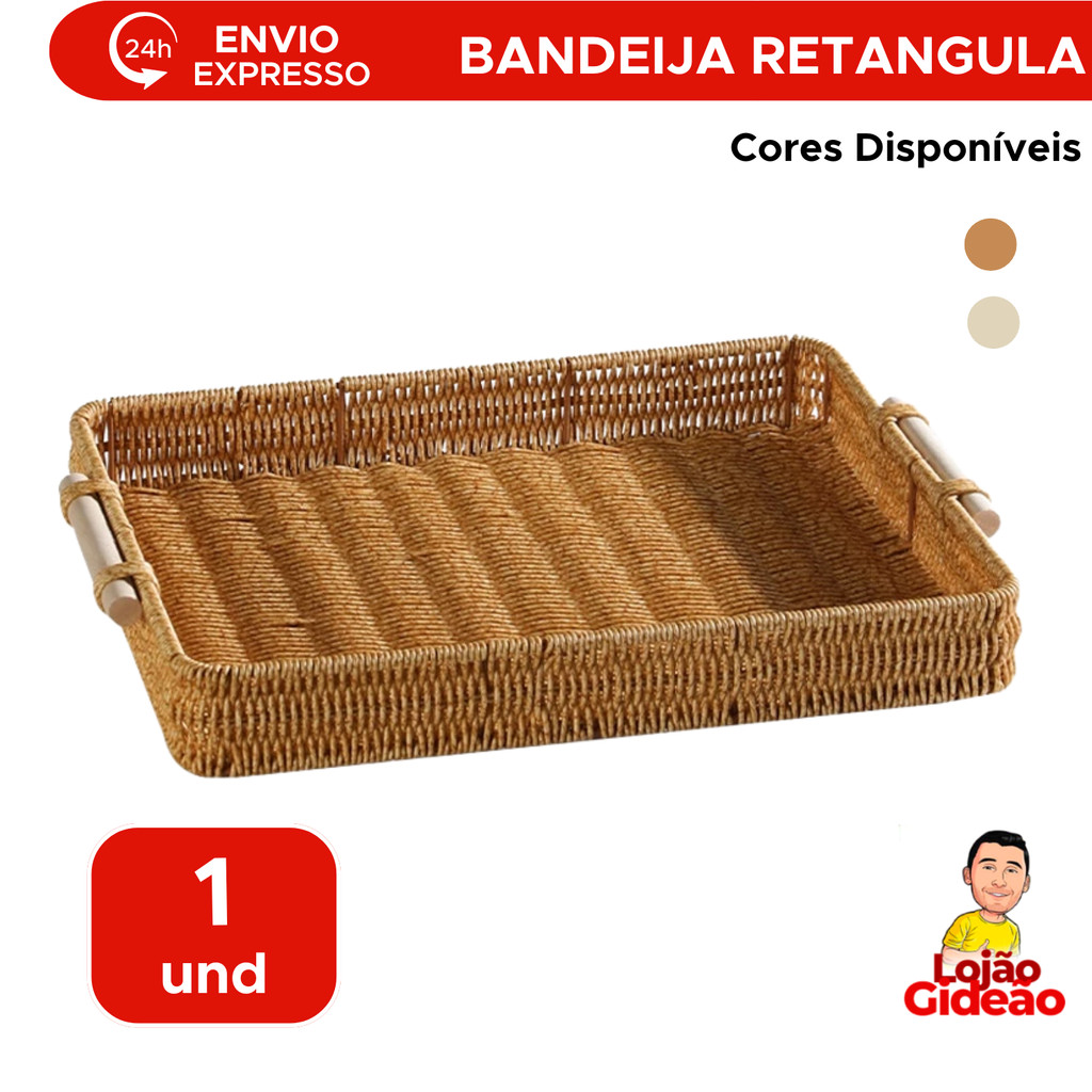 Bandeja Decorativa De Madeira Metal PVC Retangular Organizadora Com Alça Para Servi Café Petiscos