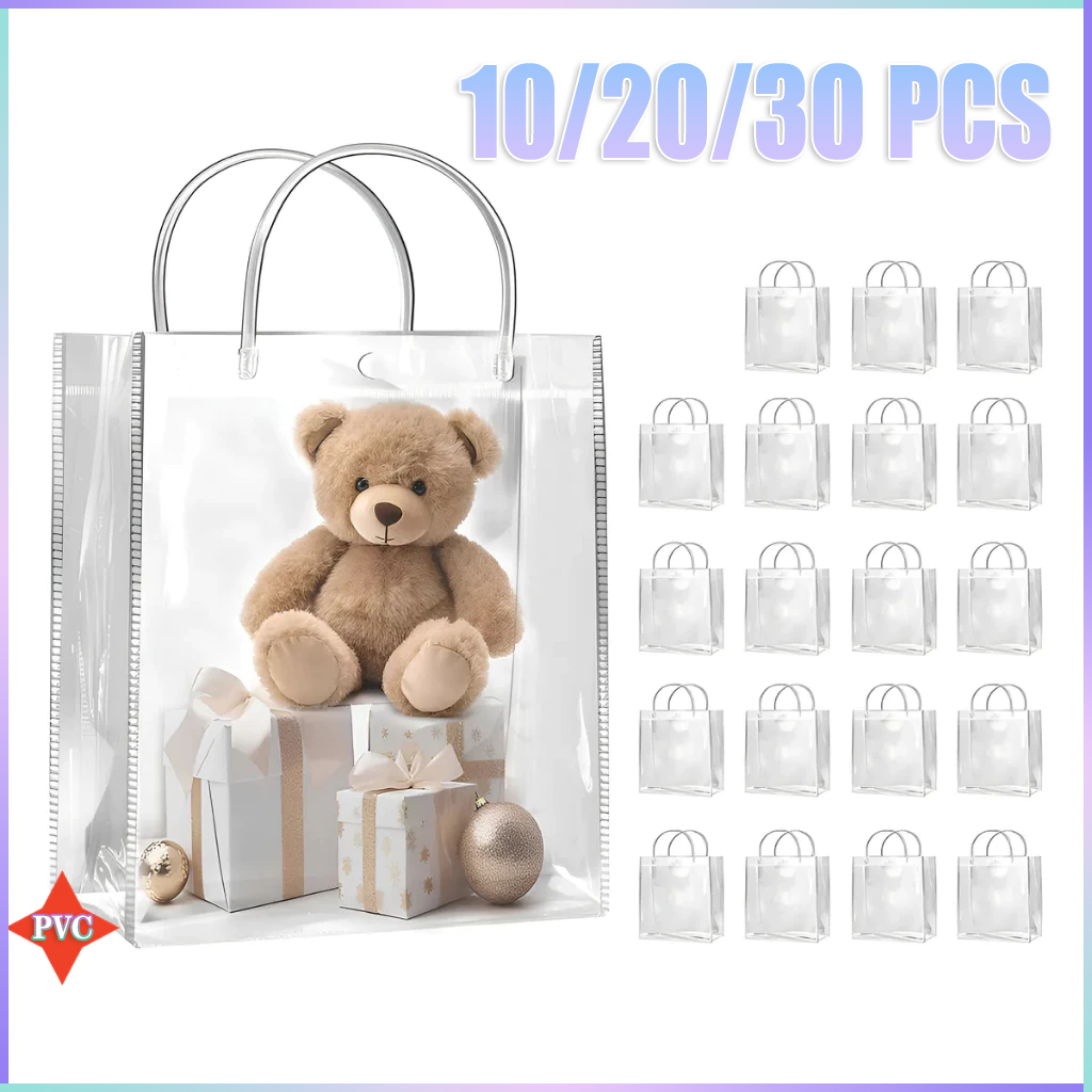30/20/10 PCS Transparent Gift Bag with Handle PVC Clear Plastic Party Bag