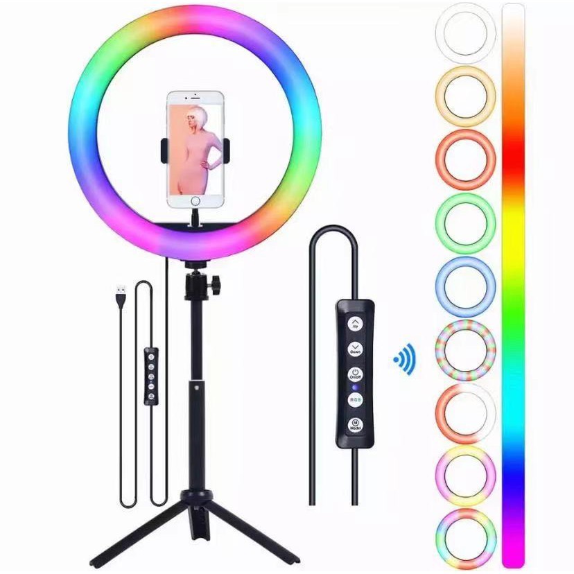 Iluminador Anel Luz 20cm 8 polegadas RGB Colorida LED + Suporte Celular + Tripe 2.1m