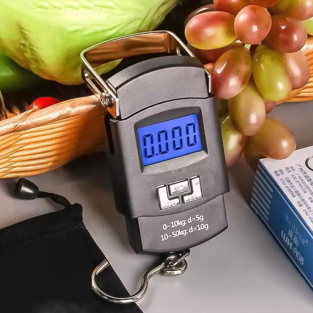 Balança digital de mão portátil — 10g a 50kg, LCD, para viagem/cozinha/pescaria