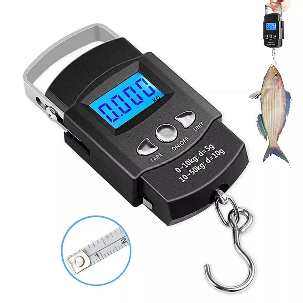 Balança Digital de Mão 50 kg/10 g - Escala Portátil com Display LCD e Fita Métrica