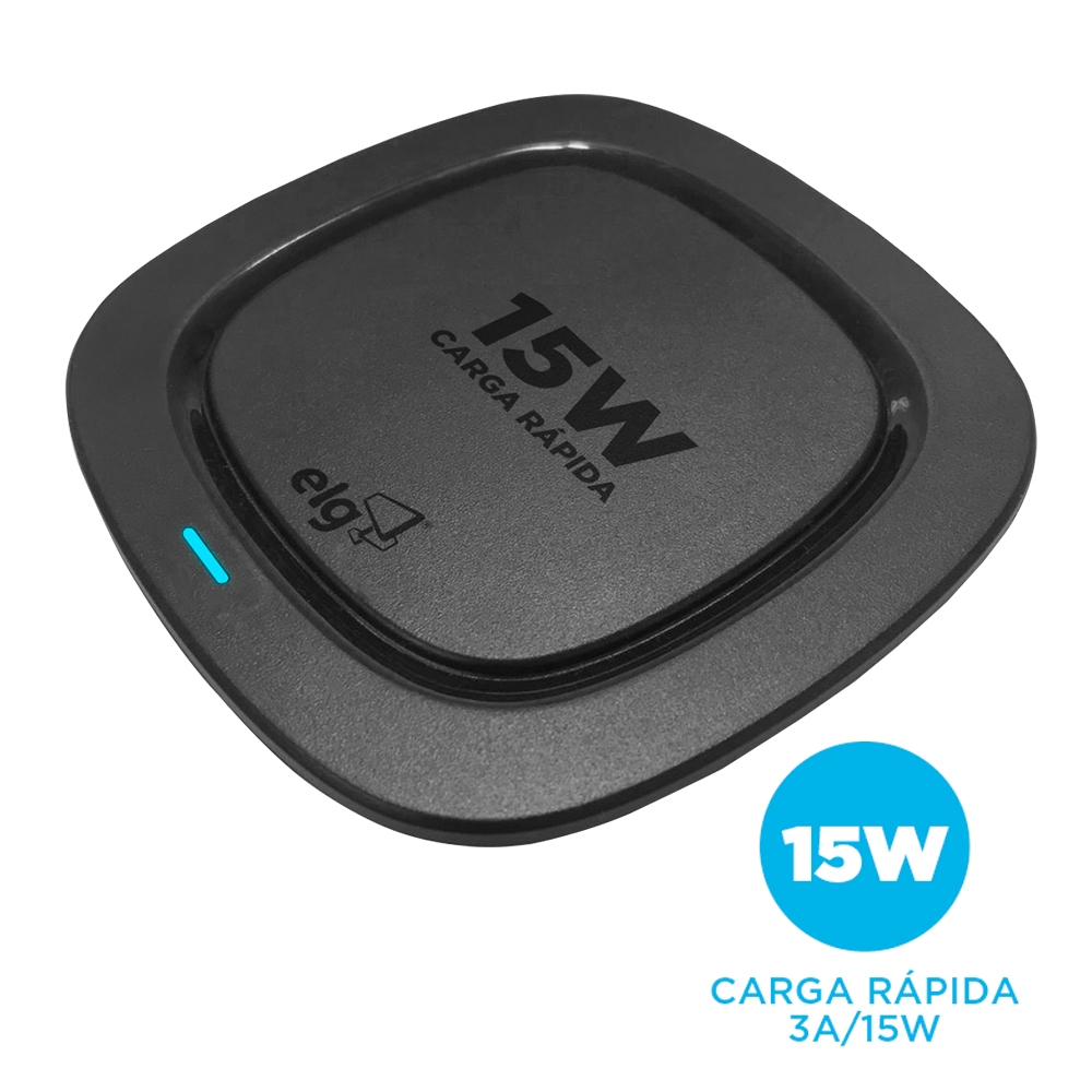 Carregador Wireless 15W Qi ELG WQ15BK Carga Rápida Antiderrapante Preto