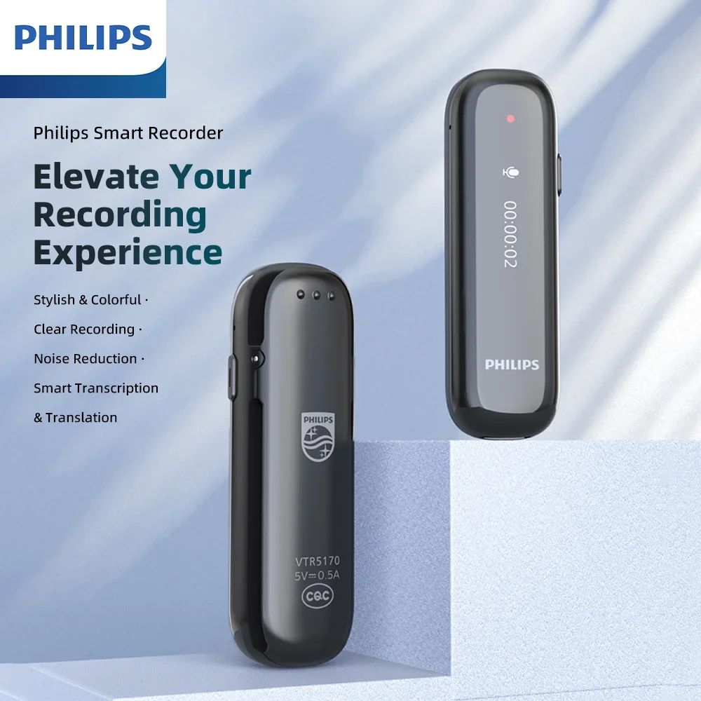 Philips VTR5170 Gravador De Voz Inteligente Para Texto Caneta De Gravação Com Redução De Ruído De 360 Graus