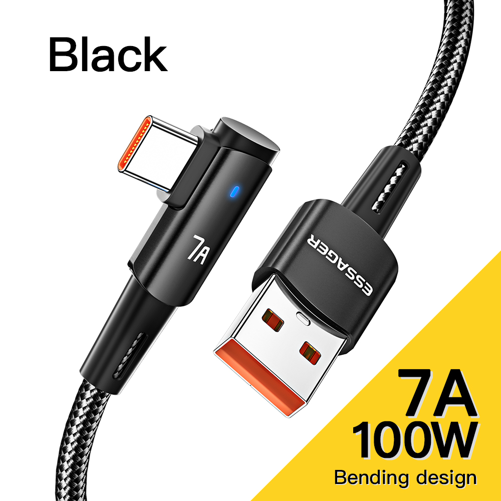 Cabo USB C de 90 Graus Essager 7A para OPPO 100W Carregamento Rápido para Honor Huawei P40 Oneplus Realme Cordão de