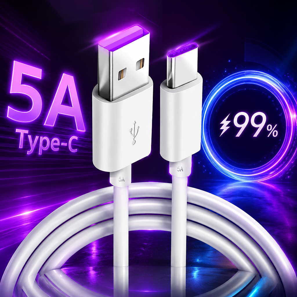 Cabo de carregamento rápido 2m 5A 65W USB Tipo C para Samsung, Xiaomi, Huawei, Oppo