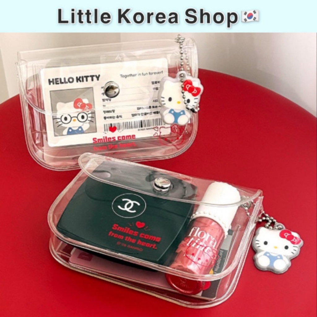 [Sanrio] Mini Bolsa Transparente Autêntica , Estojo Para Cartão Fotográfico , AirPods , Armazenamento De Moedas/Hello Ki