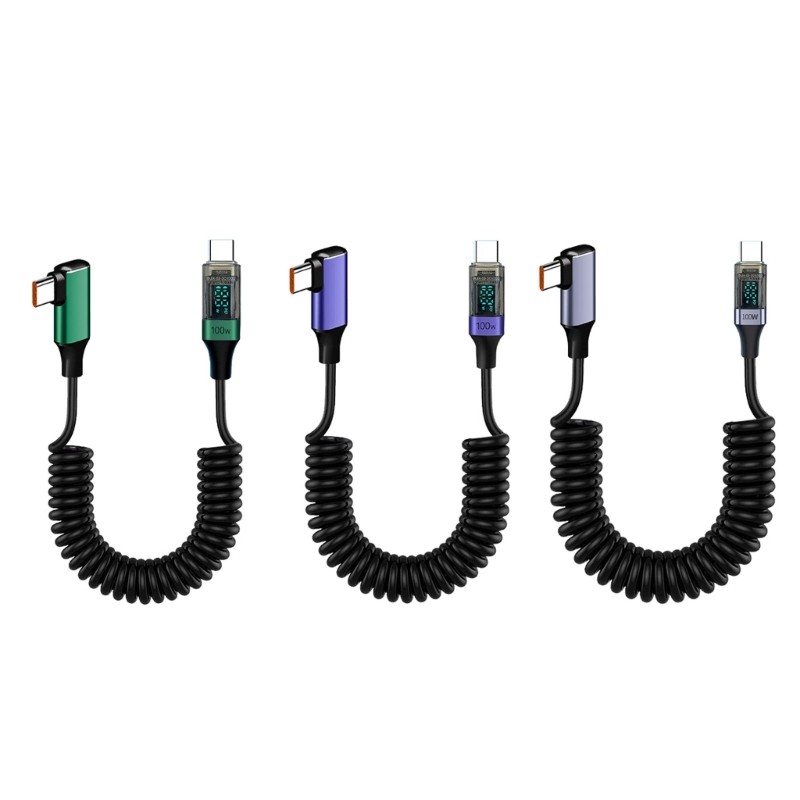 KOK Spring Enrolado USB C Cabo De Dados Carregamento Suporte PD100W Rápido Com Display Digital Esticável 35cm 180