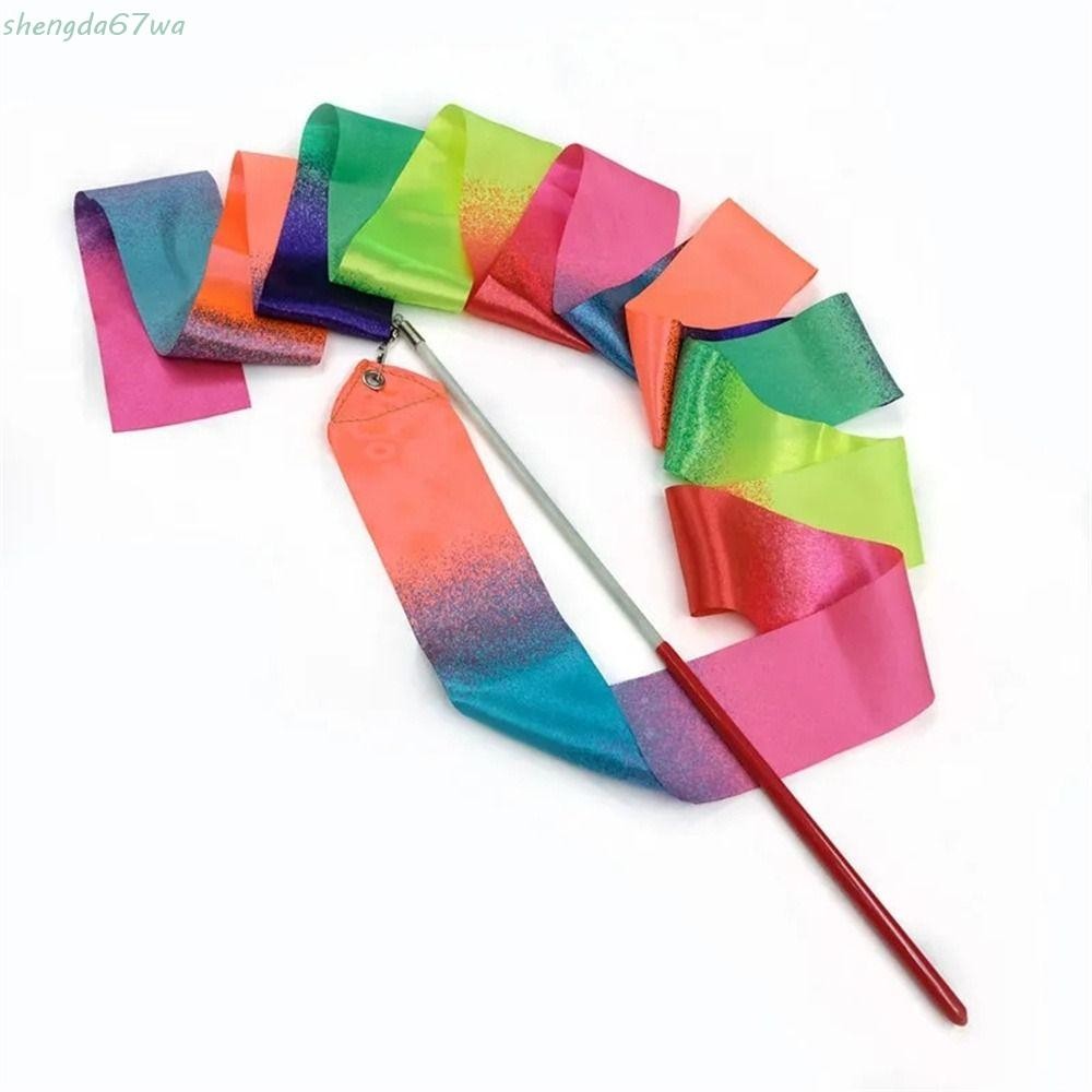 Fitas De Ginástica SHENGDA , Haste Giratória Em Cores Gradientes , Streamer De Balé , Fita Colorida De Dança Rítmica De