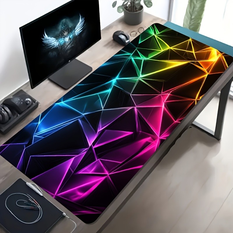 Mouse Pad Gamer RGB Colorido com Formas Geométricas Neon para Computador e Setup