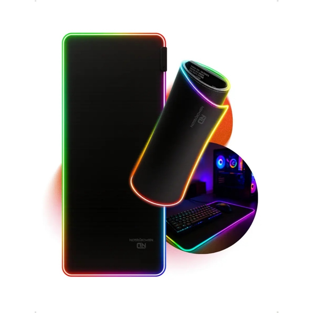 Mouse Pad Gamer Newdragon Bmax RGB Grande 80x30cm Preto Antiderrapante