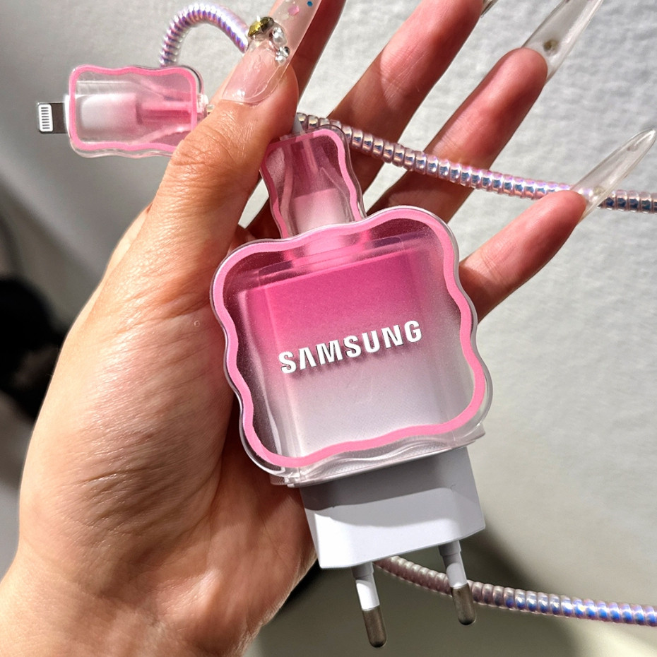 Compatível Com Carregador Samsung 25W , Capa Protetora De Gradiente Rosa Cabo De Carregamento anti-Queda E Quebra