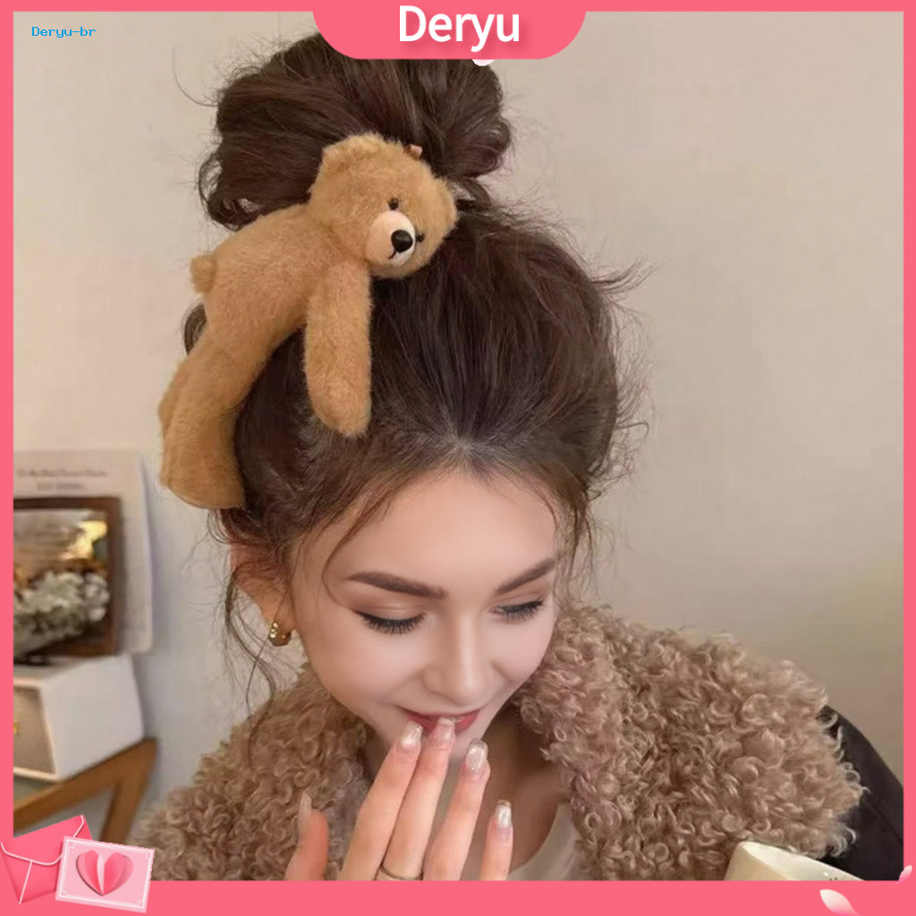 Upgraded Clamping Hair Clip Cute Plush Bear Claw with Bowknot – Strong Grip Cartoon Hairpin for Women and Girls Stylis