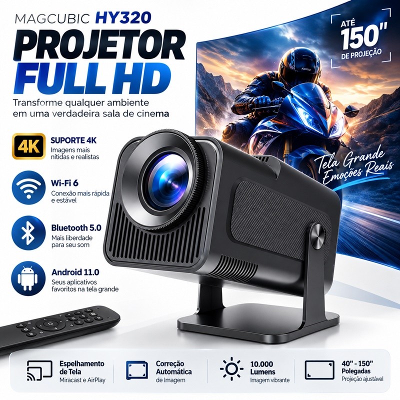 Atualizado Projetor Smart HY320 Android Full HD 1920x1080 Bluetooth Wi-fi HY300 atualizado voltikk