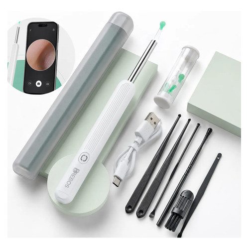 Limpador Removedor Extrator De Cera De Ouvido Silicone Flexivel Otoscópio Wireless Elétrico Com Câmera Hd e APP Gratuito