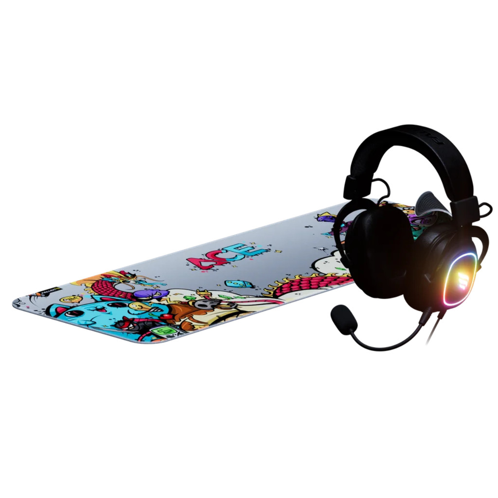 KIT GAMER FALLEN ESSENCIAL MOUSEPAD ACE ESTENDIDO E HEADSET MORCEGO ECO RGB