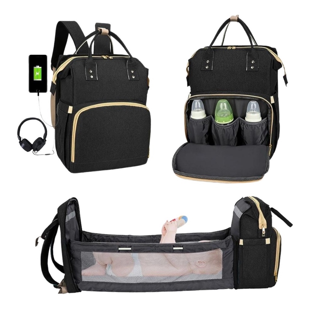 Mochila Maternidade Térmica Impermeável Com Berço Usb E Fone