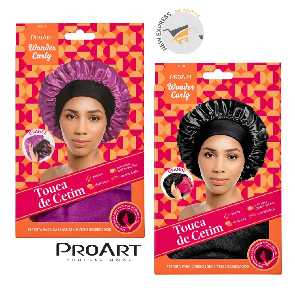 Touca Cetim Premium Antifrizz Dupla Camada Grande Rosa e Preta ProArt - Escolha a Sua