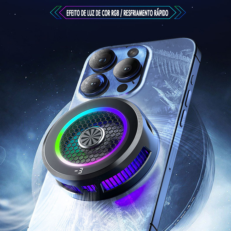 Cooler Magnético + Clip p/ Celular: RGB, Resfriamento Rápido Universal iPhone Samsung - Free Fire
