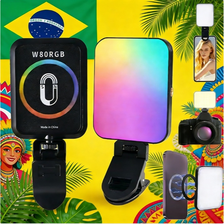 Adequado para celular, Vlog, videoconferência ao vivo e câmera RGB luz de preenchimento LED magnética