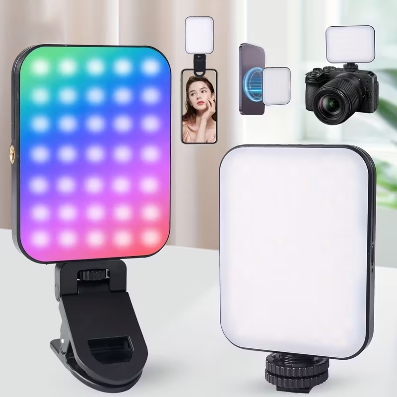 Luz de Preenchimento LED Magnética RGB Para Celular Vlog Live Vídeo Conferência Câmera