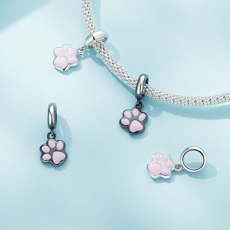 Bamoer Sterling Silver 925 Paw Hanging Bead of Cat and Dog Bijuteria Para Pulseira SCC2476-A