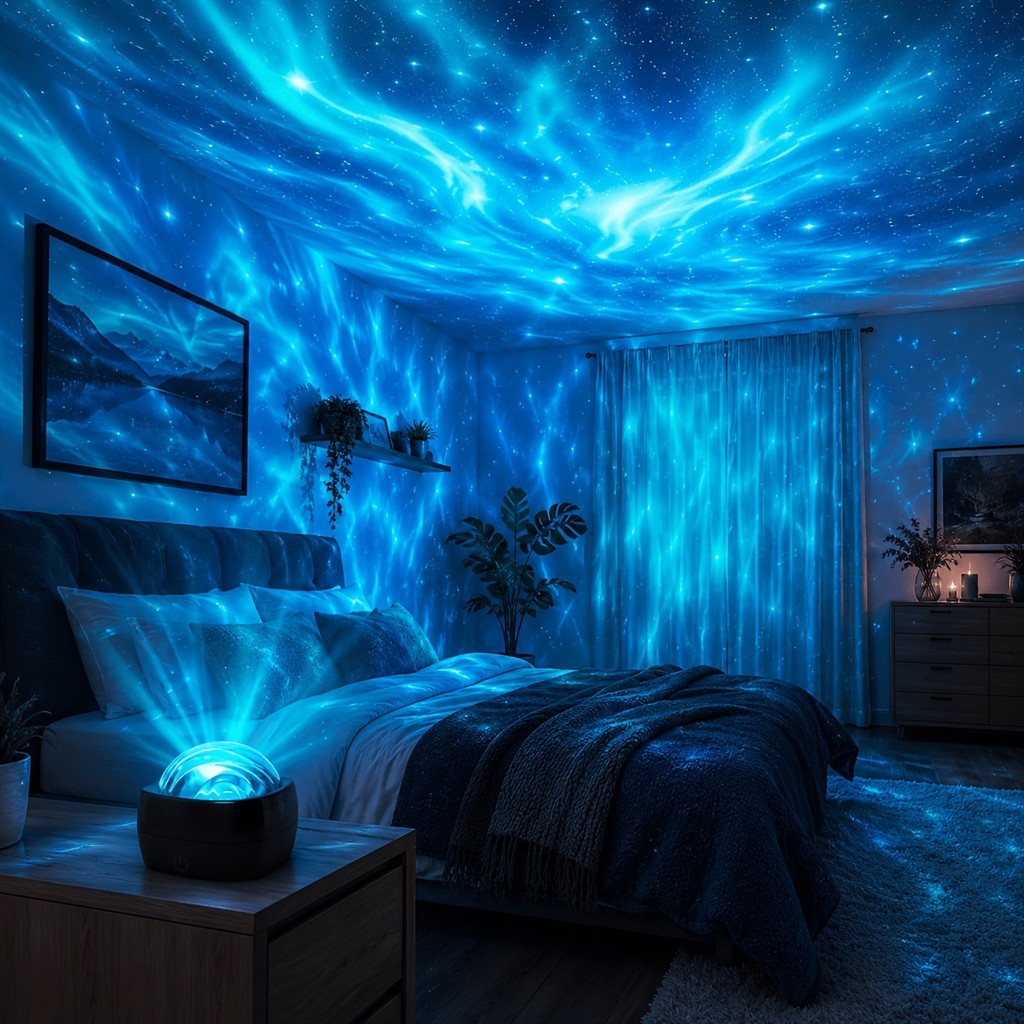 Luz de projeção Aurora Starry Sky, luz noturna RGB Starry Sky de 7 cores, fonte de alimentação USB 5V / 1A Luz ambiente