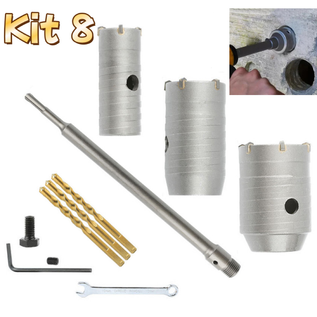 Kit 8 Serra Copo Fura Parede Concreto Laje Brocas 30 40 50mm Pronta Entrega no Pix 4.93mil+ Vendido(s) - Variação: