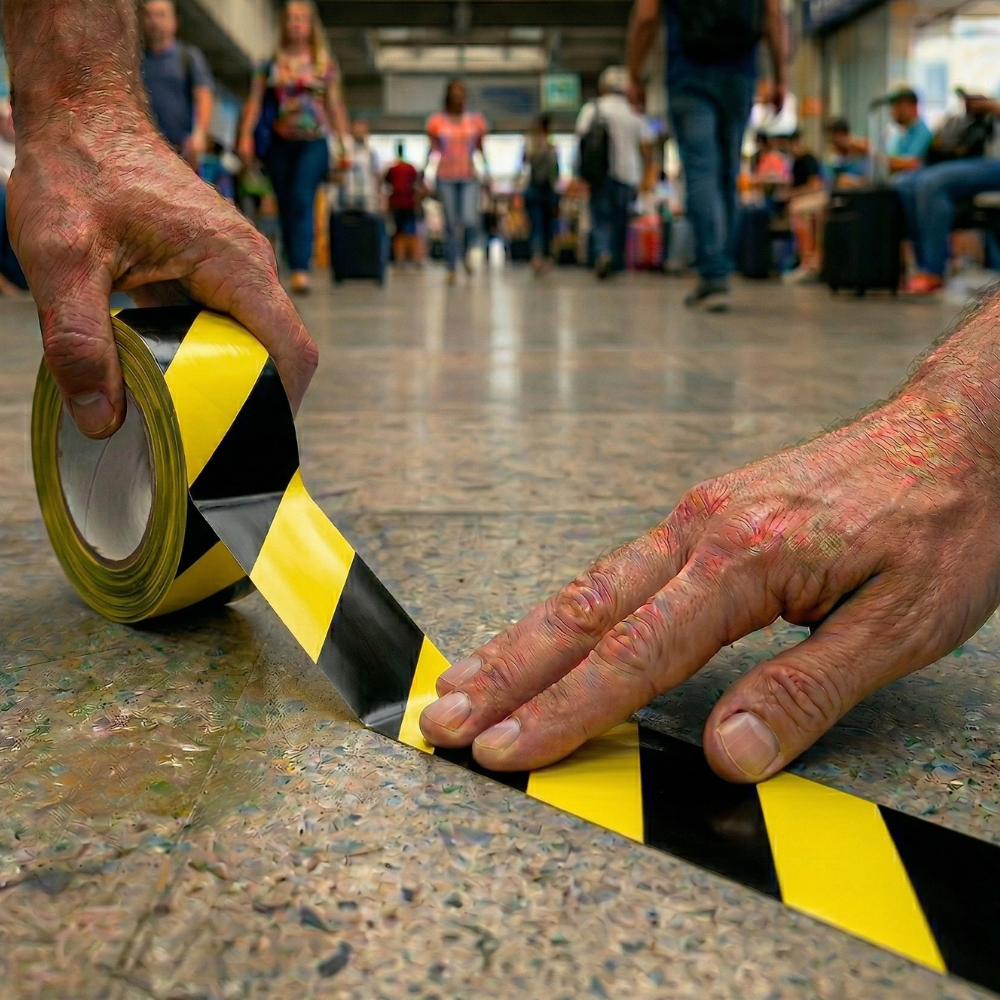 Fita de Demarcação 50mm x 30m Sinalização de Piso e Solo Segurança Kapazi