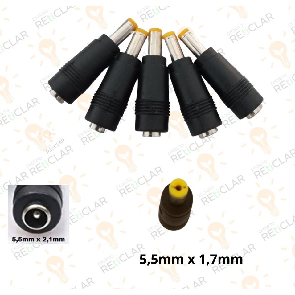 Lote 5 Plugs adaptadores de Fonte Universal, notebook ,monitor, som e outros - novo (5,5mm x 1,7mm )