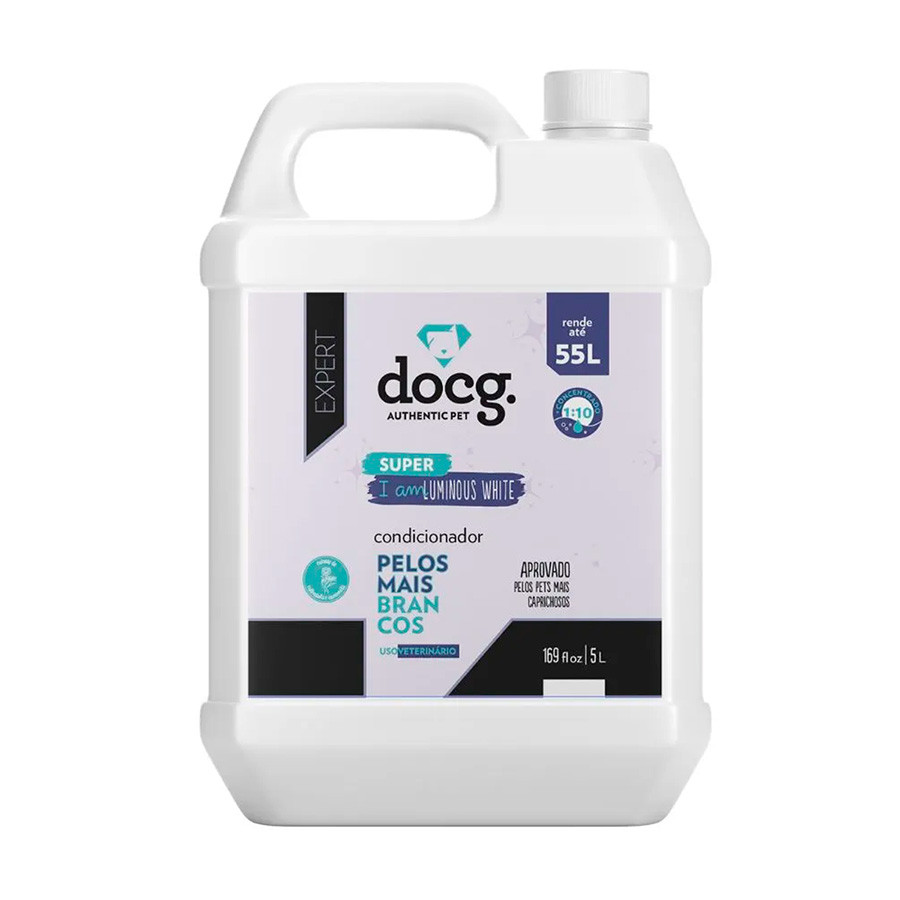 Condicionador Pet Luminous White Concentrado 1:10 Profissional - Pelos Ultra Brancos p/ Cães e Gatos Docg - 5L
