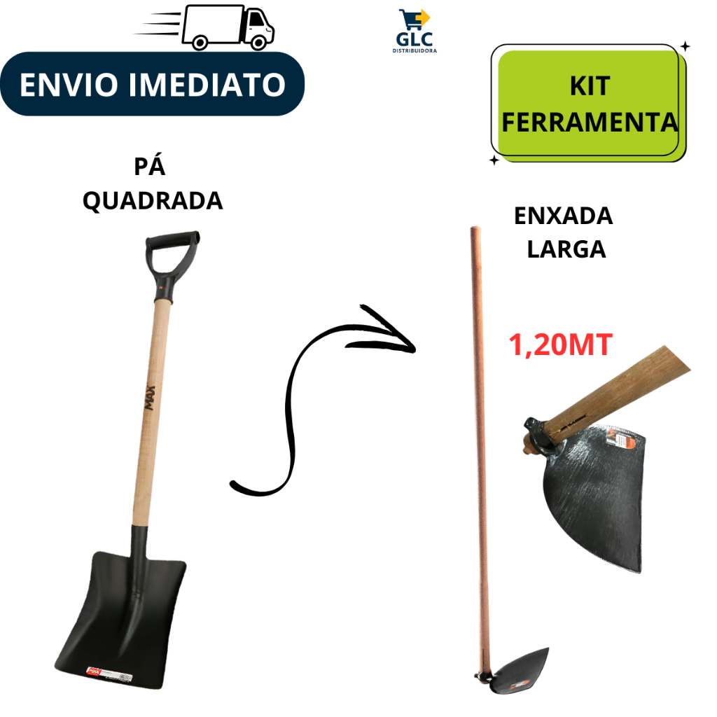 Kit Enxada Estreita Com Cabo 22cm + Pá Quadrada Com Cabo 71Cm -