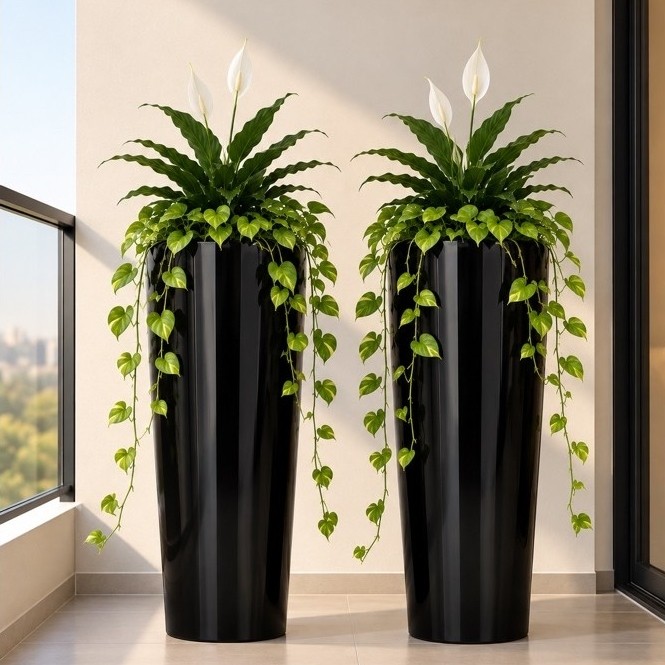 Kit 2 Vasos Alto Grandes 71cm Altos para Plantas Vaso Decorativo de Chão Sala Jardim Varanda Área Externa
