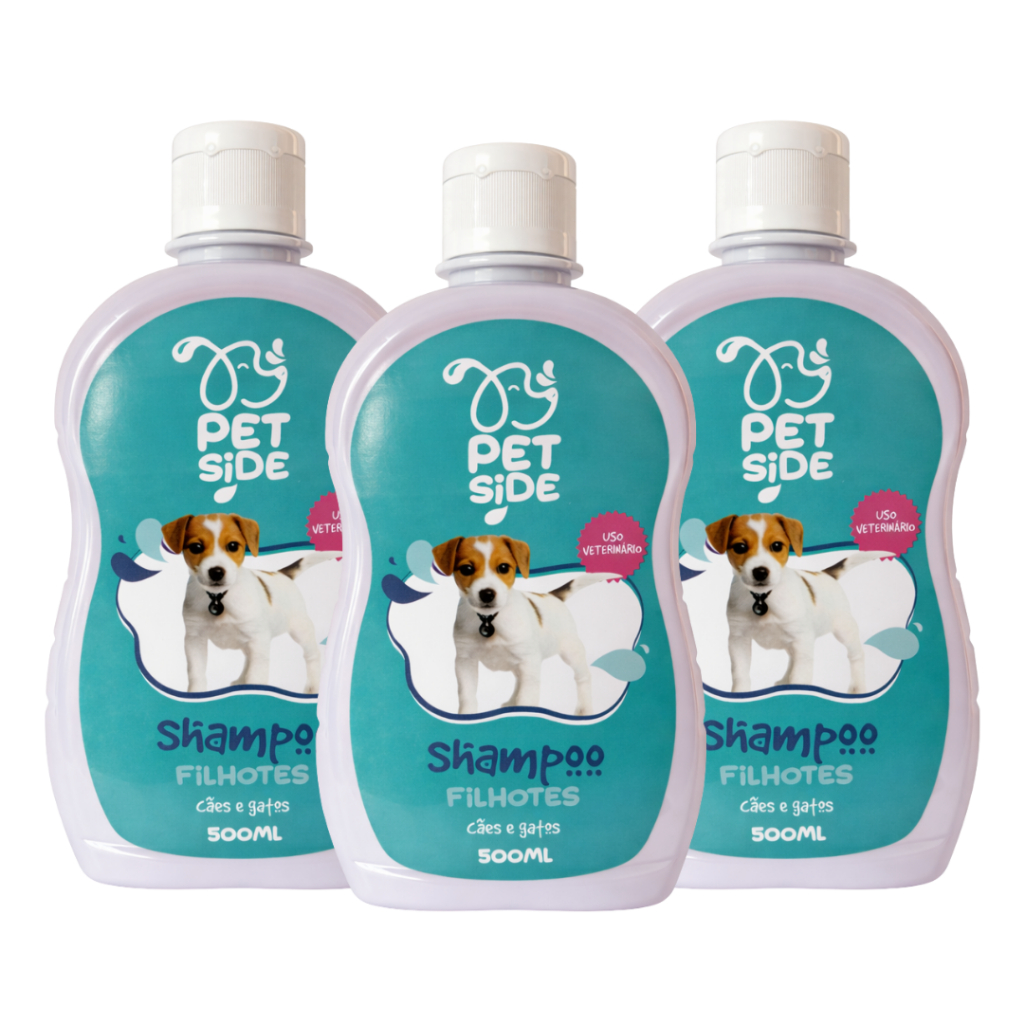 Kit com 3 Shampoo para Filhote de Cachorro Gatos 500ml Petside Banho Petshop