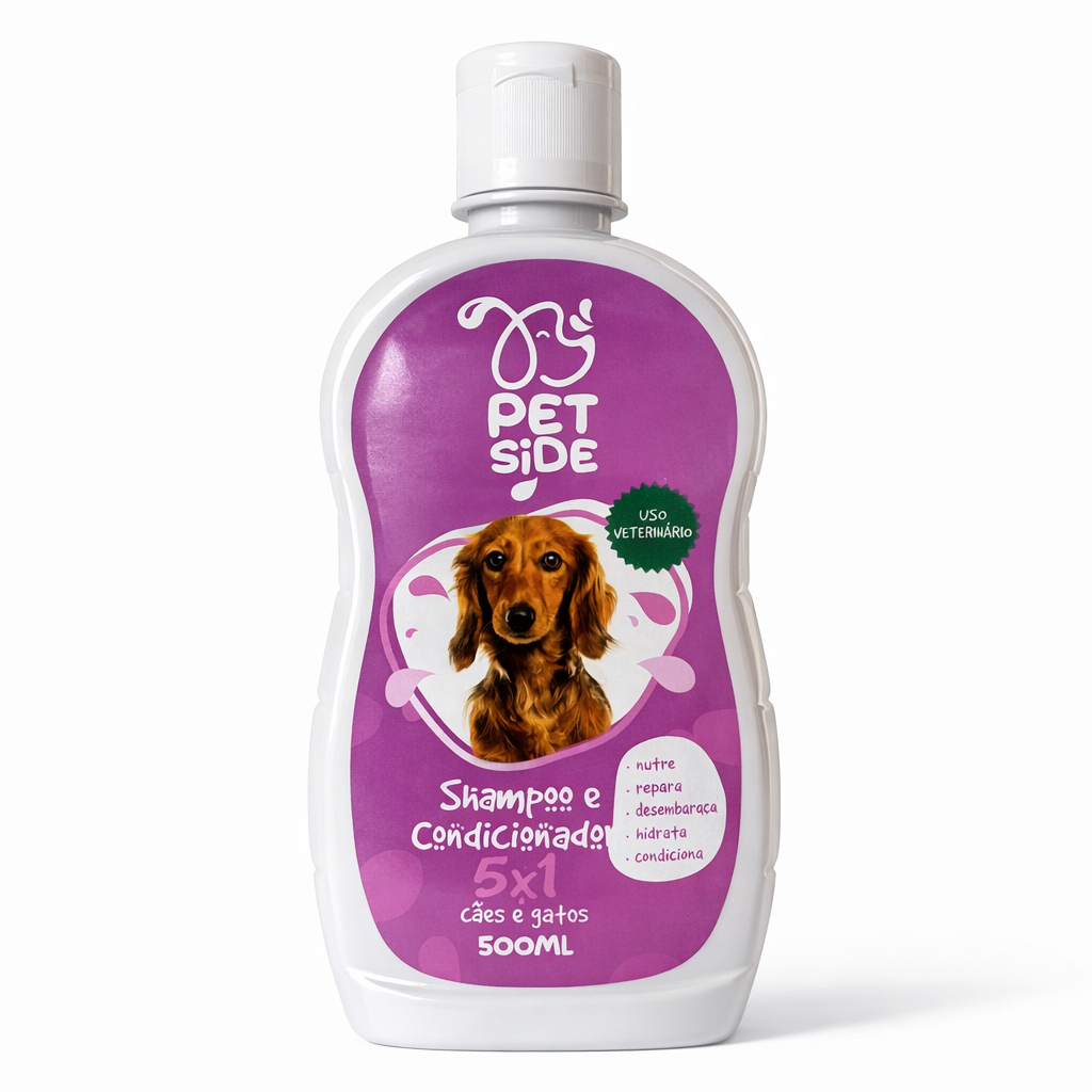 Shampoo para Cães e Gatos Petside 500ml 5 em 1 Nutrição Hidratação Limpeza Profunda Petshop